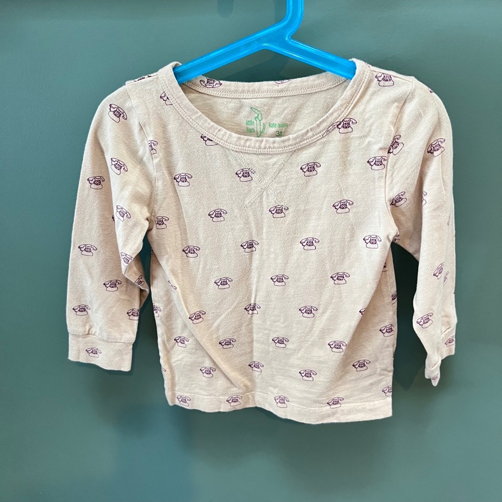 Little Liam Kate Quinn Kids Long Sleeve‎ Shirt 3T Telephone Print Tan